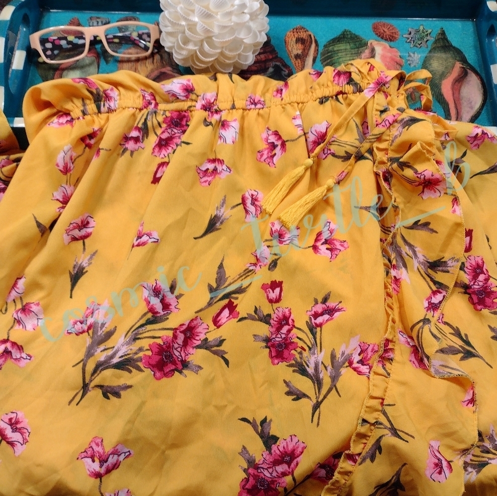 𝅺Vibrant Floral Flutter Sleeve Hi Low Maxi Flower Dress - Picture 11 of 12